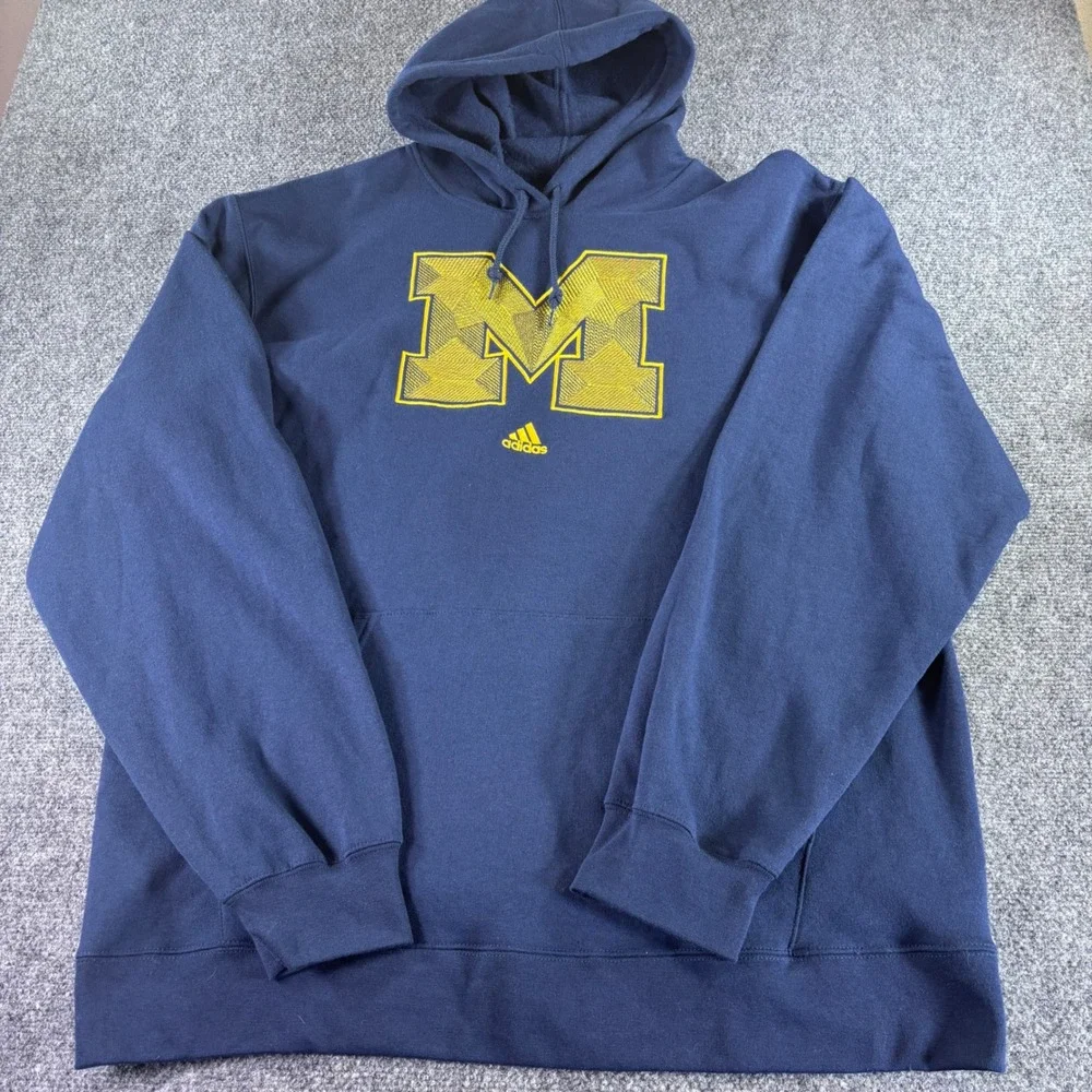 Adidas Hoodie Mens 2XL Navy Blue Michigan Wolverines Embroidered NCAA Sweatshirt